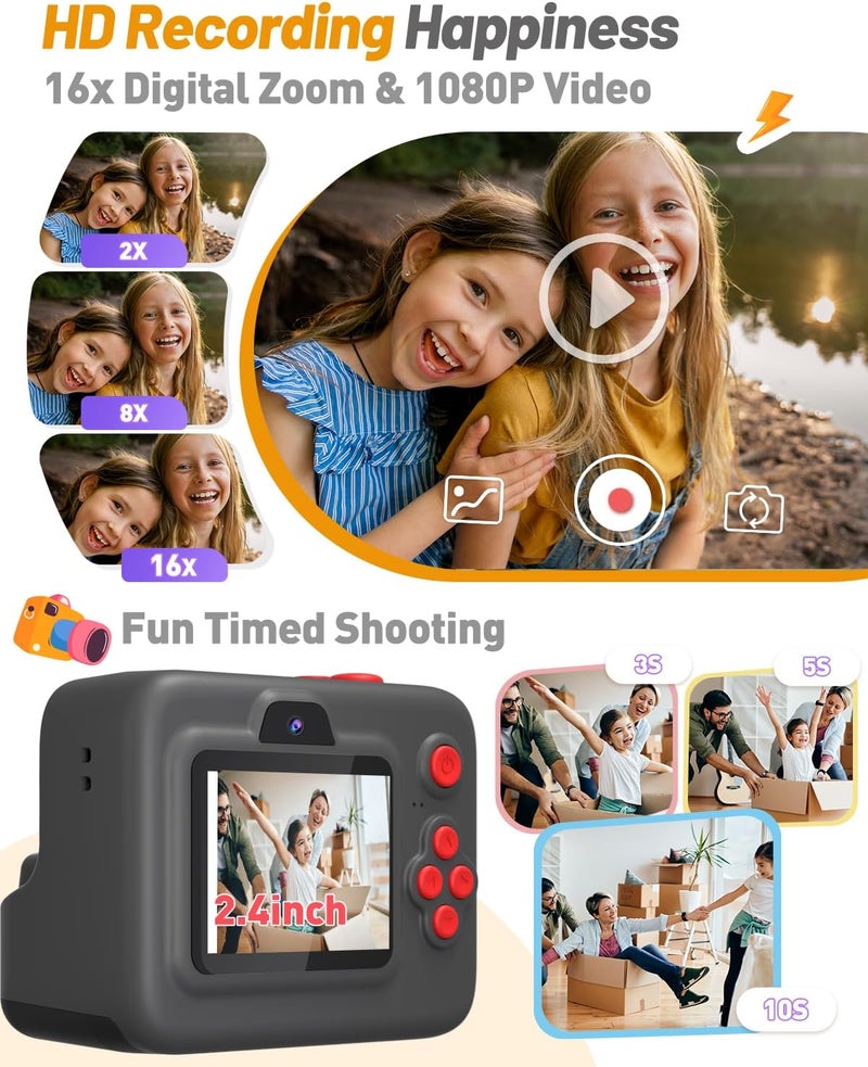 Yehtta Kids Camera Instant Print, Dual-Lens Front Rear Selfie Camera for Kids, Christmas Birthday Gifts Toys for 3-12 Year Old Boys Girls, 2.4in Screen 1080P Kid Digital Cameras with 32G Card - Image 3